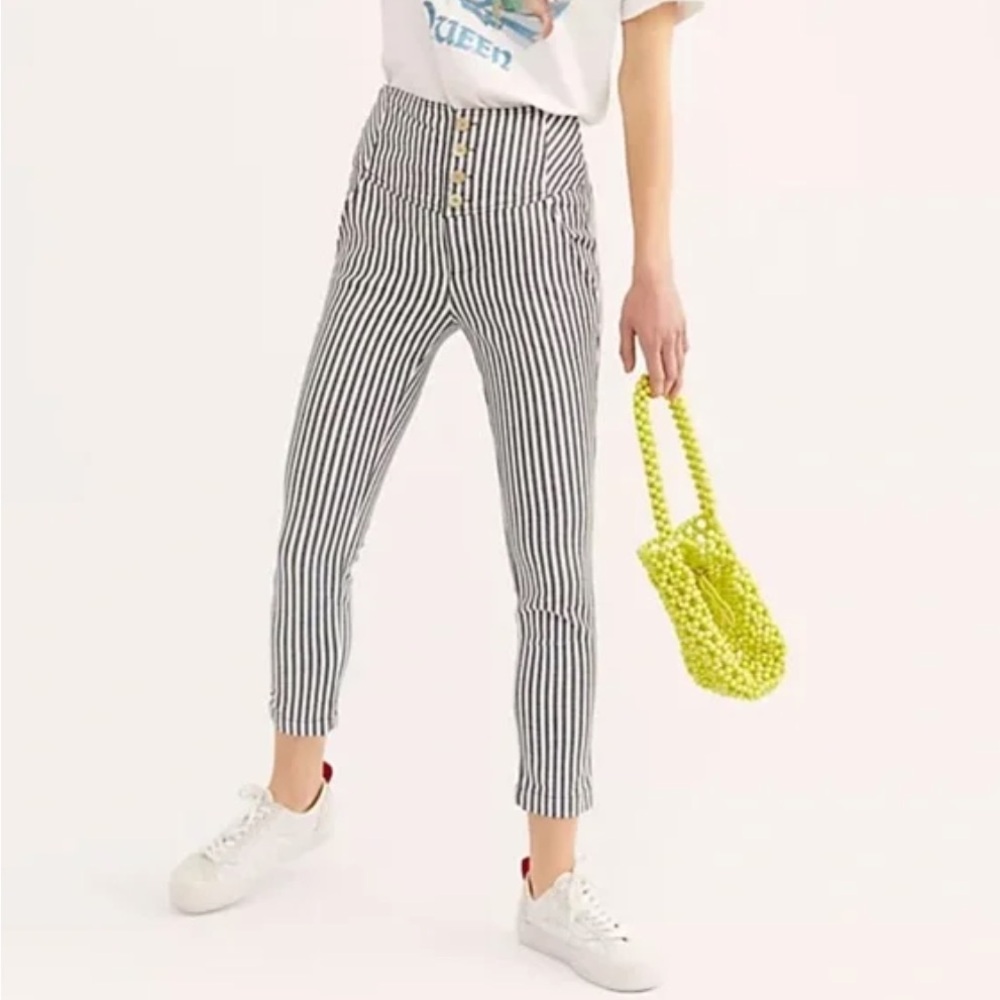 Free People Frankie High Waist Stripe Straight Pants Regular Size 2 - Picture 7 of 7